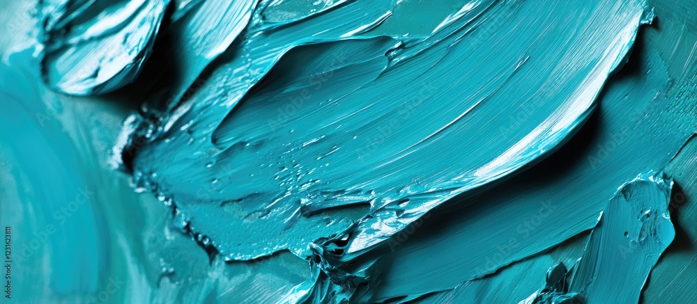 Poster vibrant teal and turquoise abstract paint texture with smooth strokes and glossy finish positioned d