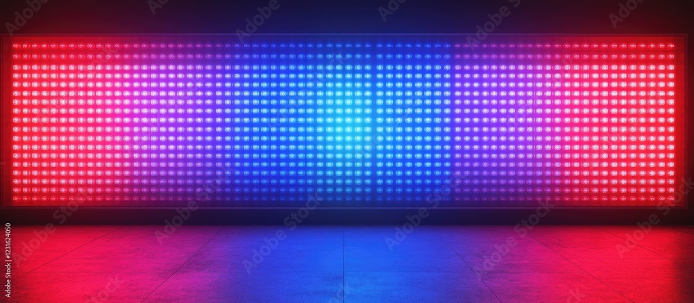 Poster colorful led display featuring a gradient of vibrant red on the left, transitioning to blue in the c