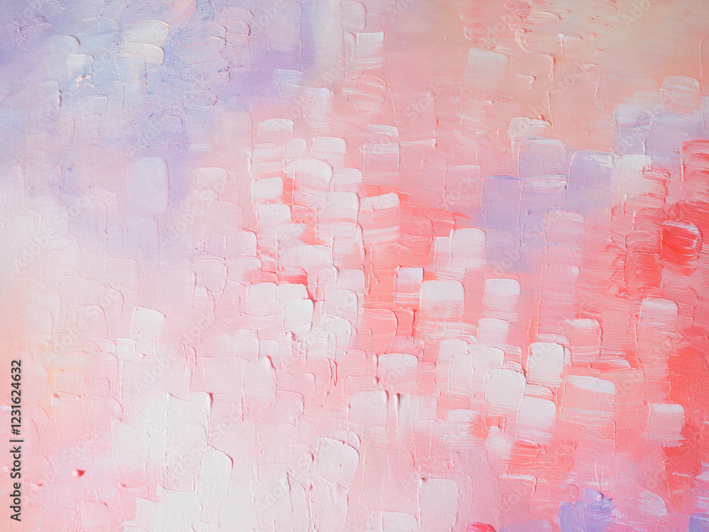 Poster abstract painting with soft pink tones and textured brushstrokes creating a sense of movement and de