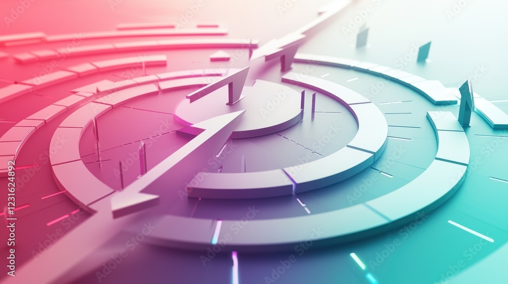 Poster abstract circular technology design with arrows: modern, futuristic 3d render concept