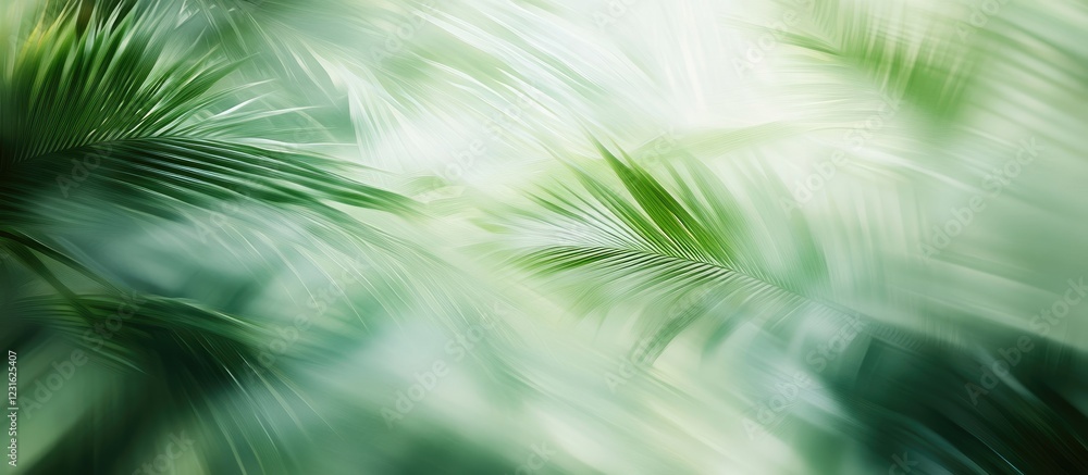 Poster serene light green abstract background with blurred tropical foliage creating a tranquil atmosphere 