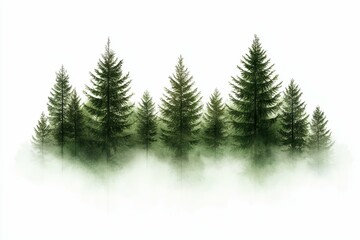 Obraz premium Serene pine forest shrouded in gentle mist.