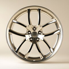 Obraz premium Polished Aluminum Alloy Wheel Displayed Against Simple Background