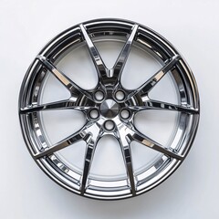 Obraz premium Artistic Overhead View of Polished Aluminum Alloy Car Wheel