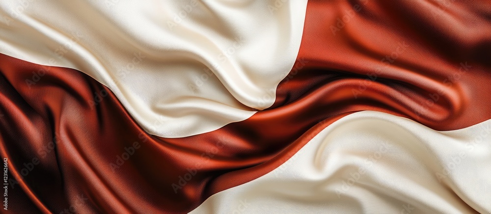 Poster luxurious cream and red brown silk satin creating elegant drape folds and wavy patterns on a smooth 