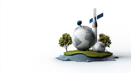 A futuristic depiction of Earth with a satellite, symbolizing space exploration and environmental awareness.