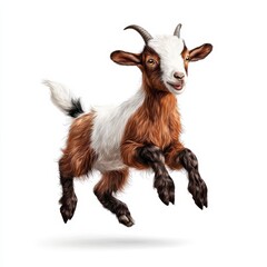 Fototapeta premium A lively goat leaps joyfully, showcasing its playful spirit and vibrant fur in a charming illustration.
