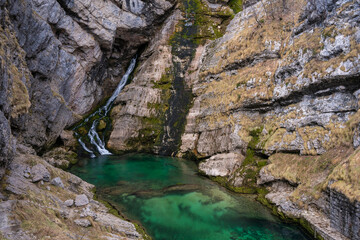 The wonderful waterfall in the Julian Alps in Slovenia, Slap Savica.