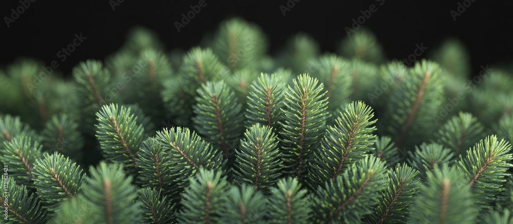 Poster lush green coniferous tree needles densely arranged creating a festive holiday backdrop with rich te