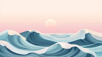 Ocean Waves Sunset Pastel Color Abstract Art