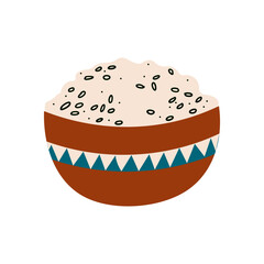 Rice bowl with rice plant icon sign on white background vector.