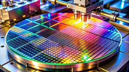 Semiconductor Manufacturing: Front View of Silicon Wafer in Photolithography Process