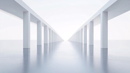 Futuristic 3D Rendering of Infinite Straight Road with Columns