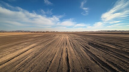 Silent Dirt Raceway Featuring Tire Tracks in an Expansive Landscape