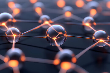 Abstract network of glowing molecular structures.