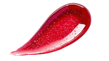 Smear of red gel or cream with bubbles on transparent background