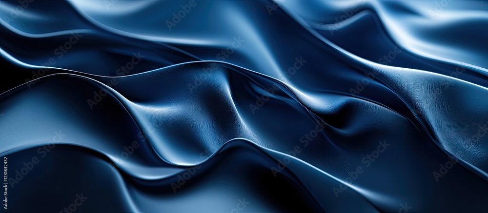Poster elegant deep blue silk fabric with soft ripples and waves creating a luxurious and moody atmosphere,