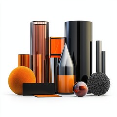 A modern composition of geometric shapes and forms in striking orange and black colors, perfect for artistic projects.