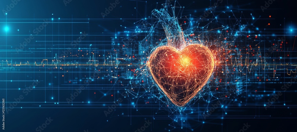 Aufkleber glowing red digital heart with abstract lines representing healthcare technology concepts