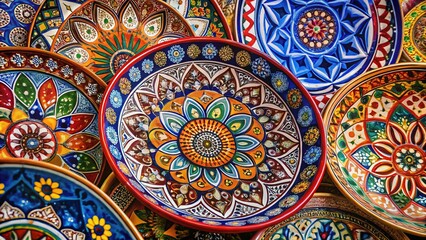 Traditional Tunisian Plate with Vibrant Colors and Authentic Textures