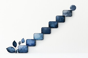 A modern staircase design in blue tones, symbolizing growth and progress, complemented by elegant foliage.