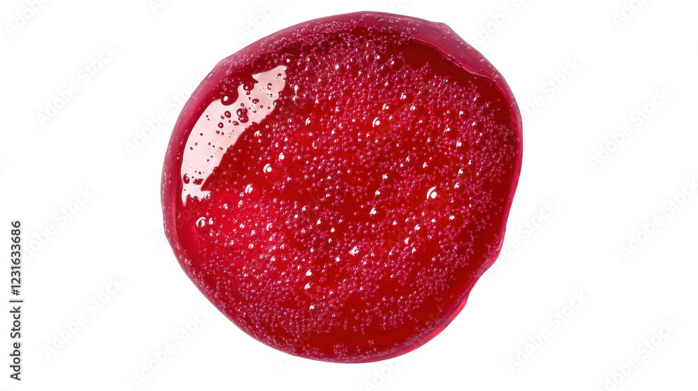 Poster red gel with bubbles on transparent background creating abstract texture