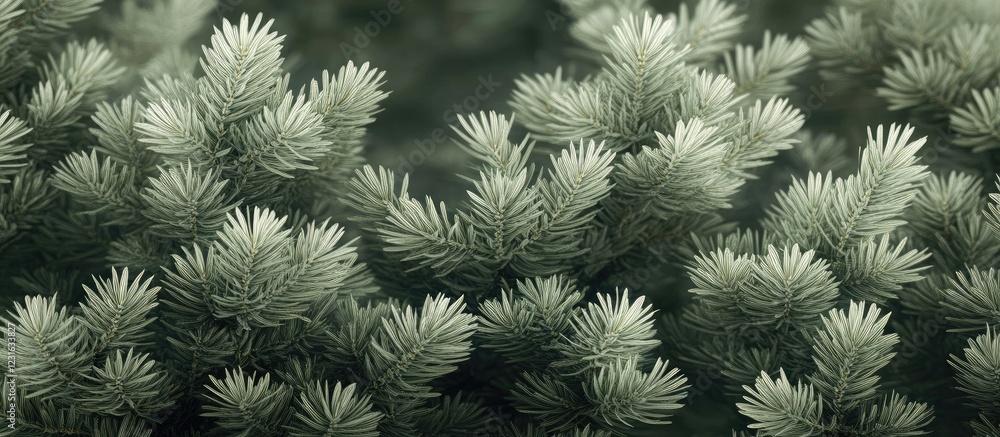 Poster muted green conifers in soft focus create a serene background with dense foliage and a calm atmosphe