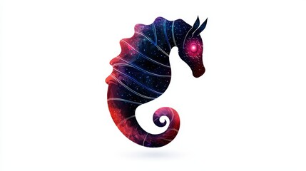 A mystical seahorse silhouette filled with a vibrant galaxy pattern, perfect for enchanting designs and marine-themed projects.