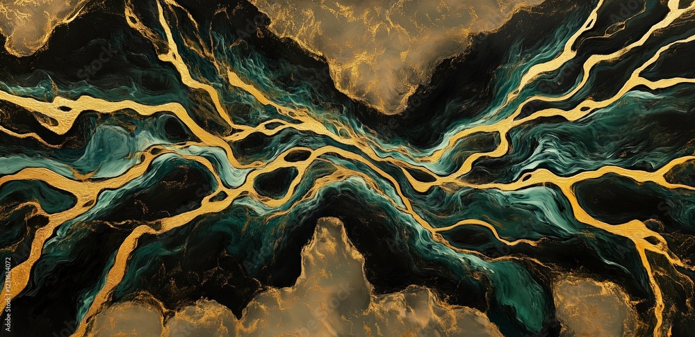 Poster abstract gold and emerald swirl: a captivating abstract background featuring a mesmerizing blend of 