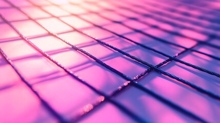Detailed Shot of Woven Steel Grid Casting Colorful Shadows
