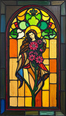 Fototapeta premium Stained glass. Pattern to print for wall decorations, covers. Oil paint. Woman