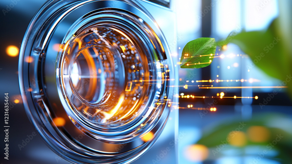 Poster futuristic circular device merging technology and nature a vibrant abstract composition