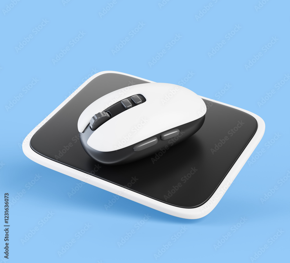 Aufkleber gamer computer mouse on pad cartoon 3d render icon. realistic cursor control device for home and off