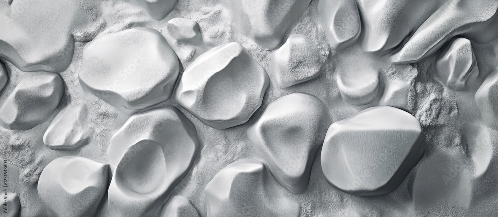 Poster textured pearl grey cement background featuring smooth, rounded stones in various sizes arranged ran
