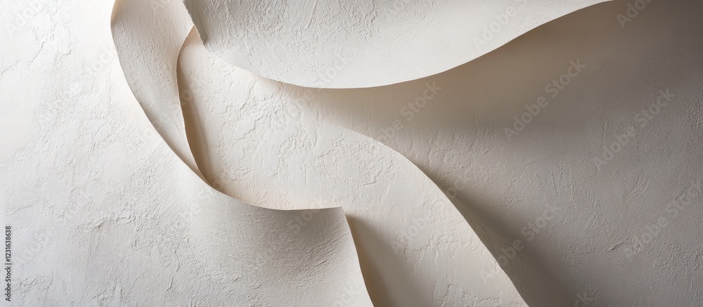 Poster textured white paper rolls gracefully overlapped on a neutral wall creating a soft aesthetic with su