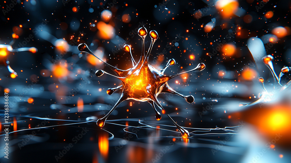 Poster fiery virus particle a microscopic exploration of viral structure