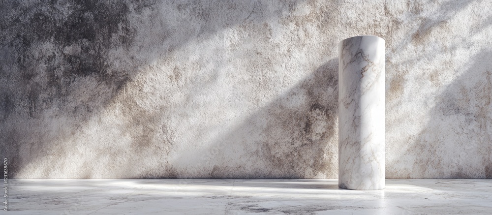 Poster serene marble half column in a tranquil setting with soft shadows and light rays creating a peaceful