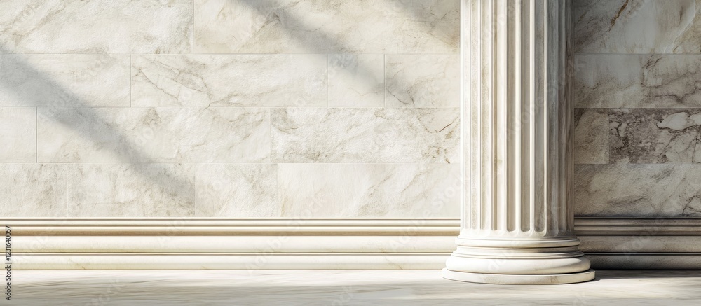 Poster serene marble half column casting soft shadows on a light marble wall creating a peaceful atmosphere