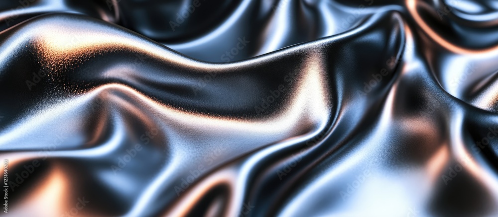 Poster abstract blue and silver waves of shiny brushed metal spread across the image creating a sleek and e