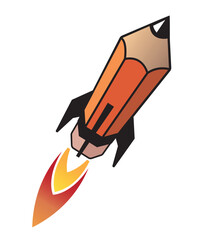 Rocket Pen Logo Flying Pencil Vector Flight Object Symbol Design Illustration