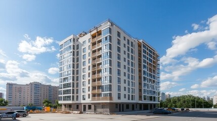 modern office building against a clear blue sky
