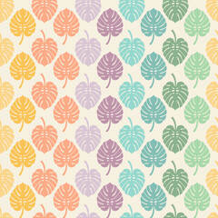 Monstera leaves filled in kitschy vintage 1950s rainbow colours