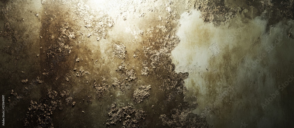 Poster brightly lit damp surface displaying intricate textures and rich earthy colors of thriving mold with