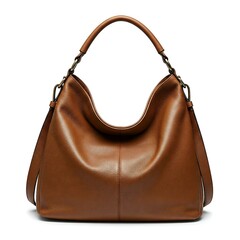 Brown leather women handbag isolated on white background