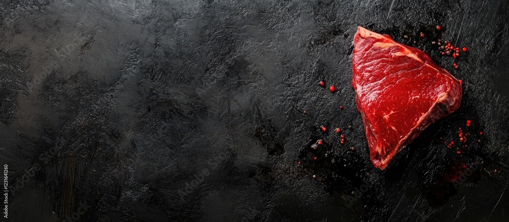 Aufkleber raw tri tip beef on a dark wet surface highlighting its rich red color and texture positioned on the
