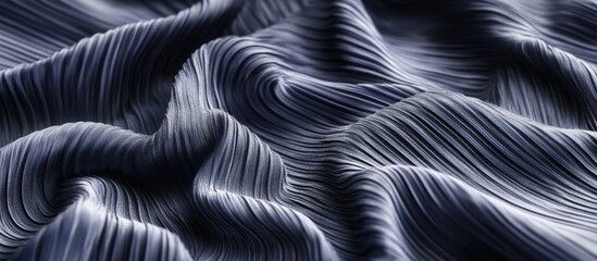 Naklejka premium Dark elegant wavy pleats in soft fabric texture, showcasing rich shades of deep blue and subtle highlights, creating dynamic fluid movement.