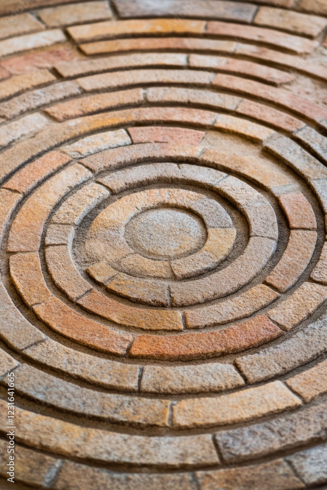 Poster close-up of a circular stone pattern with concentric rings, perfect for architectural and design pro