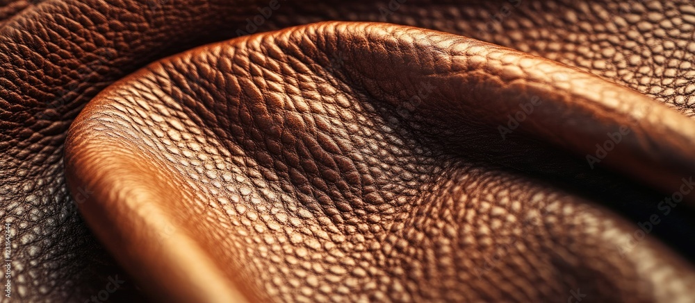 Poster detailed close-up of rich brown leather texture displaying intricate patterns with soft folds in war