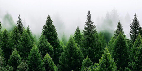 Fototapeta premium Misty Pine Forest with Foggy Atmosphere