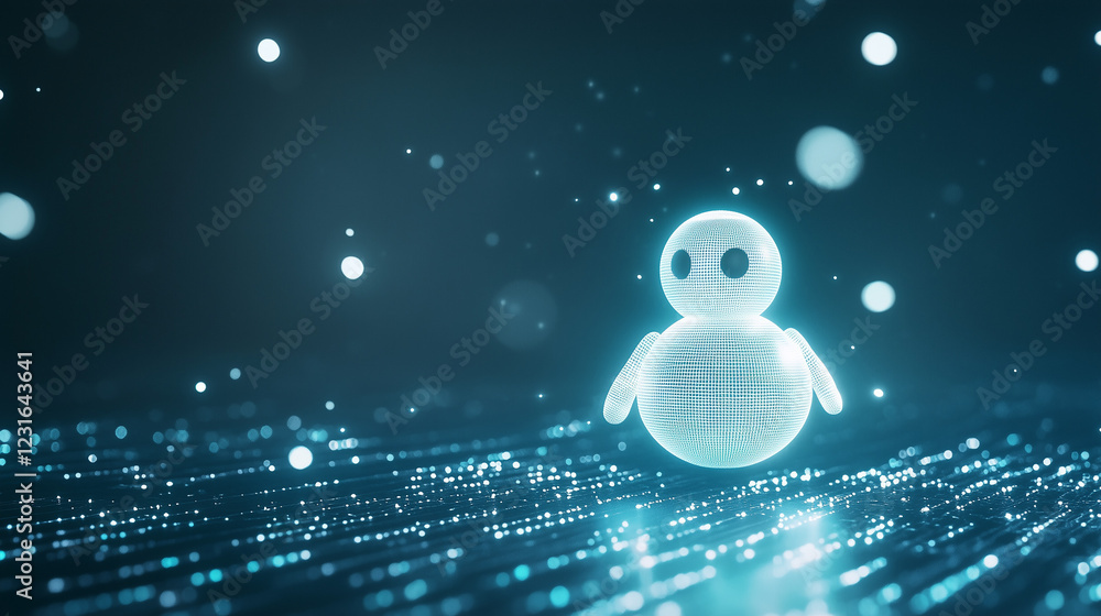 Aufkleber glimmering ai: a luminous, stylized ai robot stands on a platform of data, radiating soft light and 